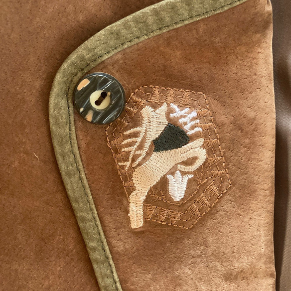 Mens Unisex Suede Genuine Leather Jacket Brown Vintage Western Embroidery 46 - Picture 4 of 10